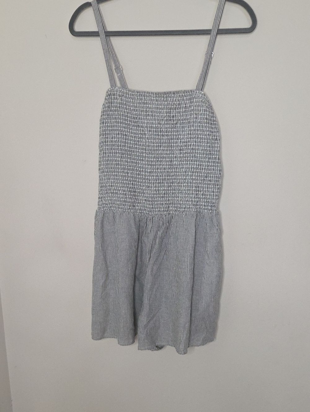 Striped Smocked Romper in Green and White